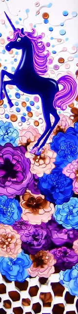 Free dragon bookmark featuring bold blue unicorn floral artwork